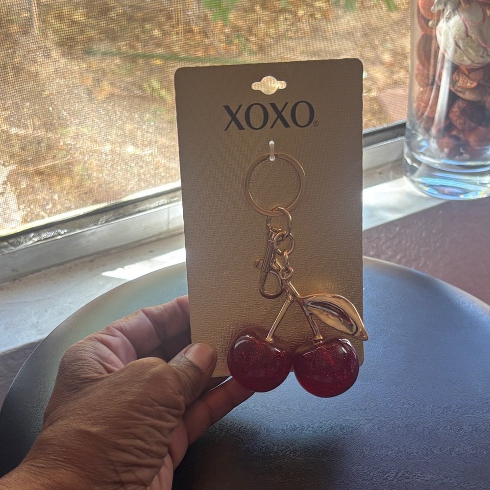 XOXO Glittery Red Cherry Keychain